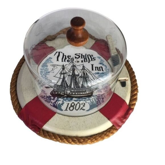 Vtg Nautical Ships Inn Rope Covered Cheese Dish - Picture 2 of 7
